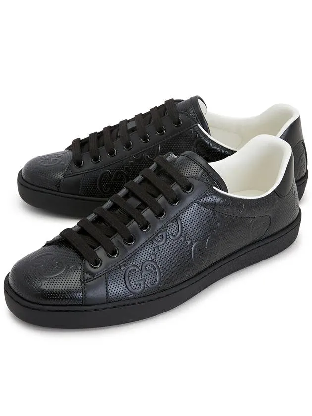 Ace GG Embossed Leather Low Top Sneakers Black