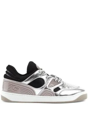 Basket Metallic Leather Low Top Sneakers Black Silver