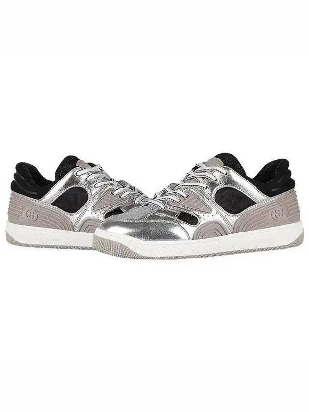 Basket Metallic Leather Low Top Sneakers Black Silver