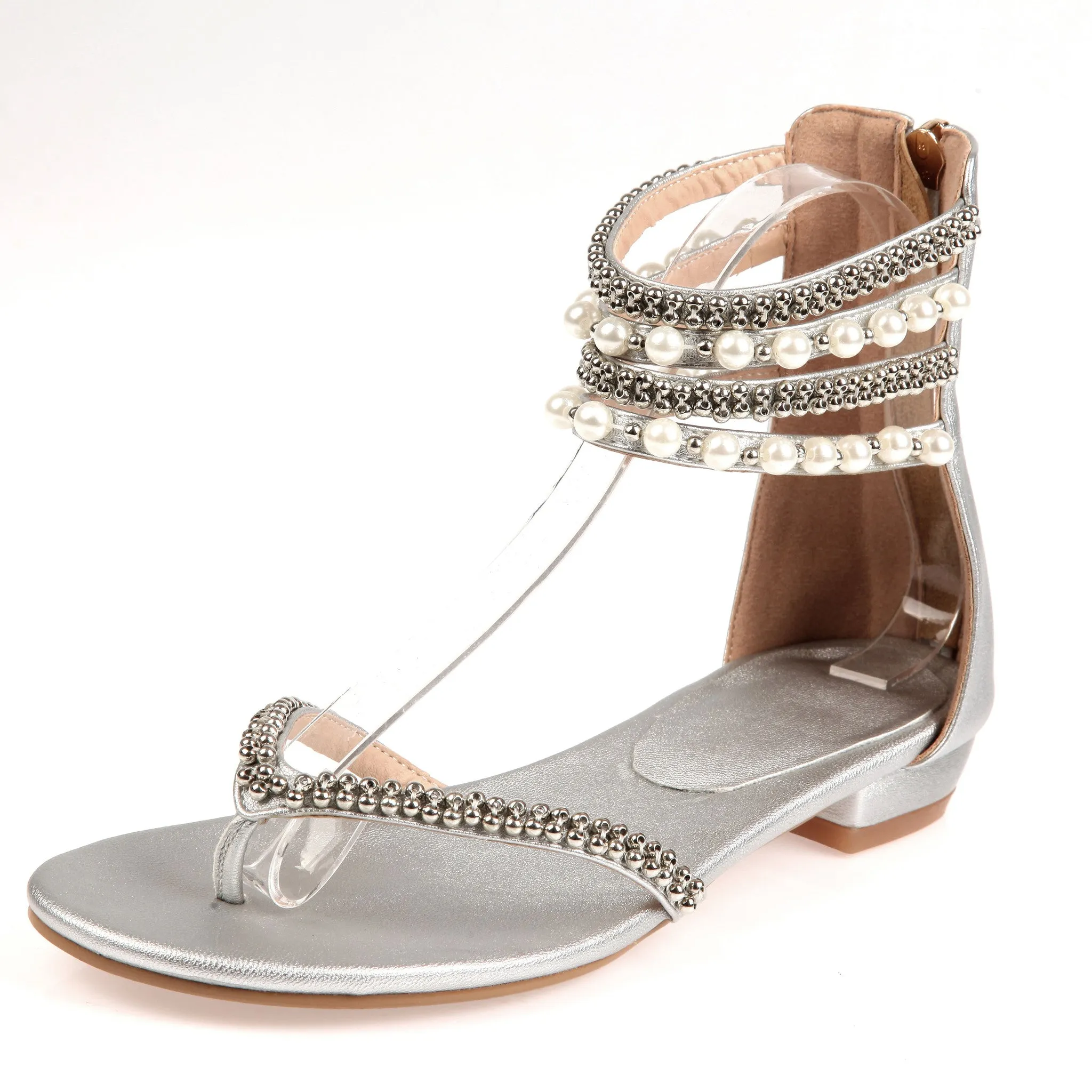 Beading Rhinestone Thong Women's Flat Flops Sandals