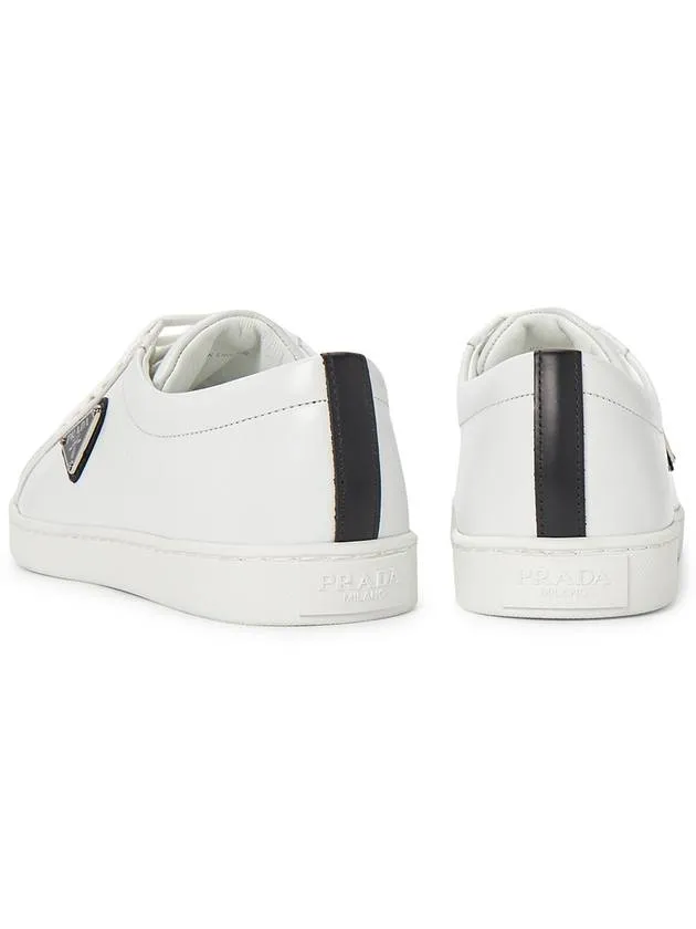 Brushed Leather Low Top Sneakers White Black