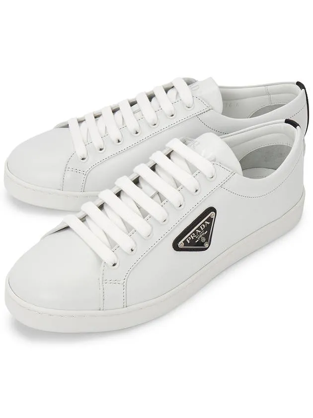 Brushed Leather Low Top Sneakers White Black