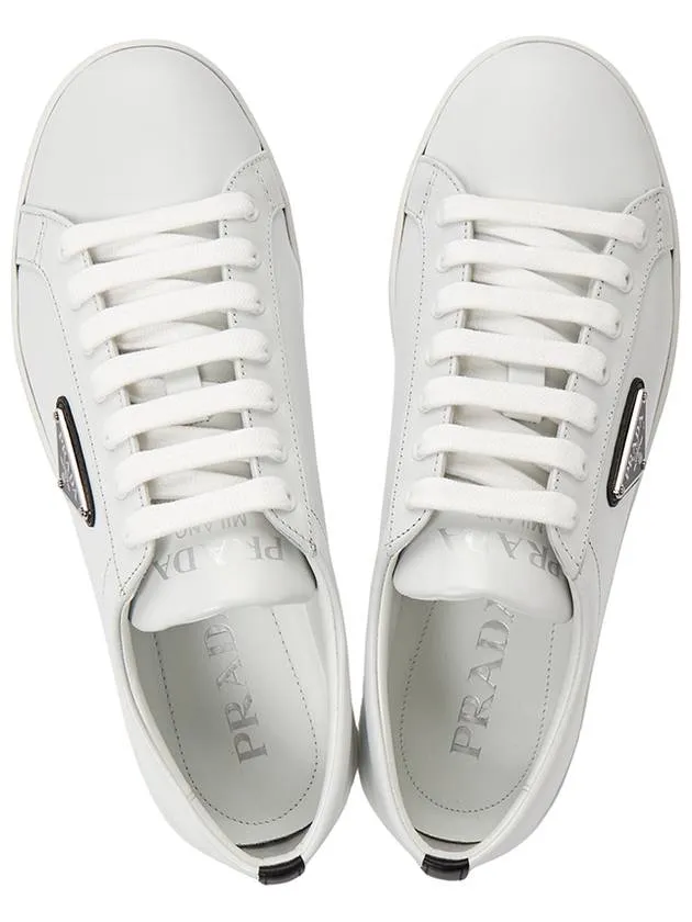 Brushed Leather Low Top Sneakers White Black