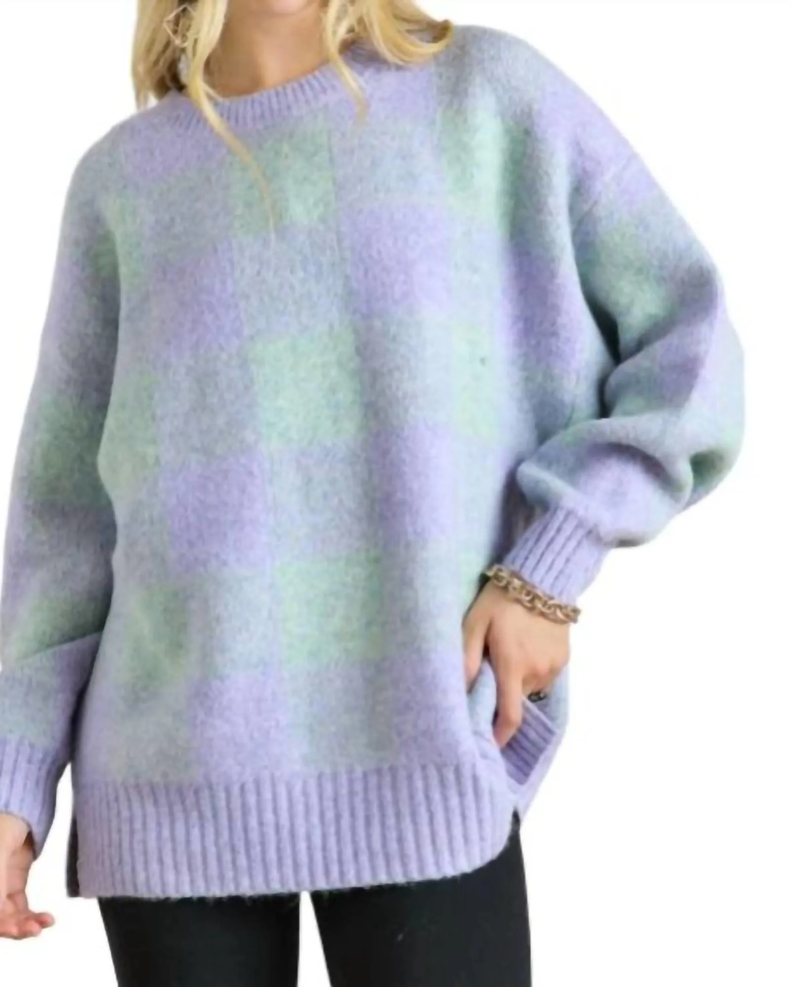 Check Tunic Sweater in Blue | Blue