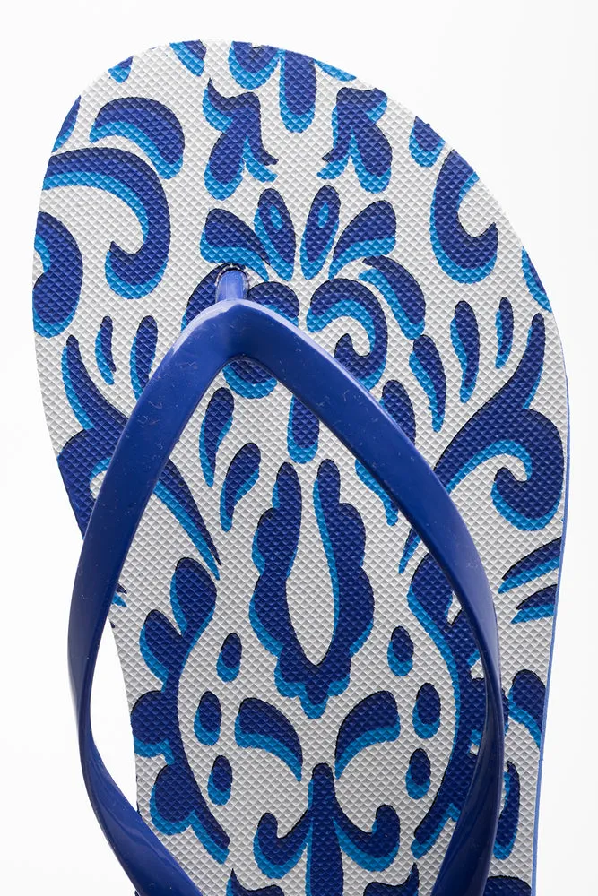 Damask Print Flip Flop Blue