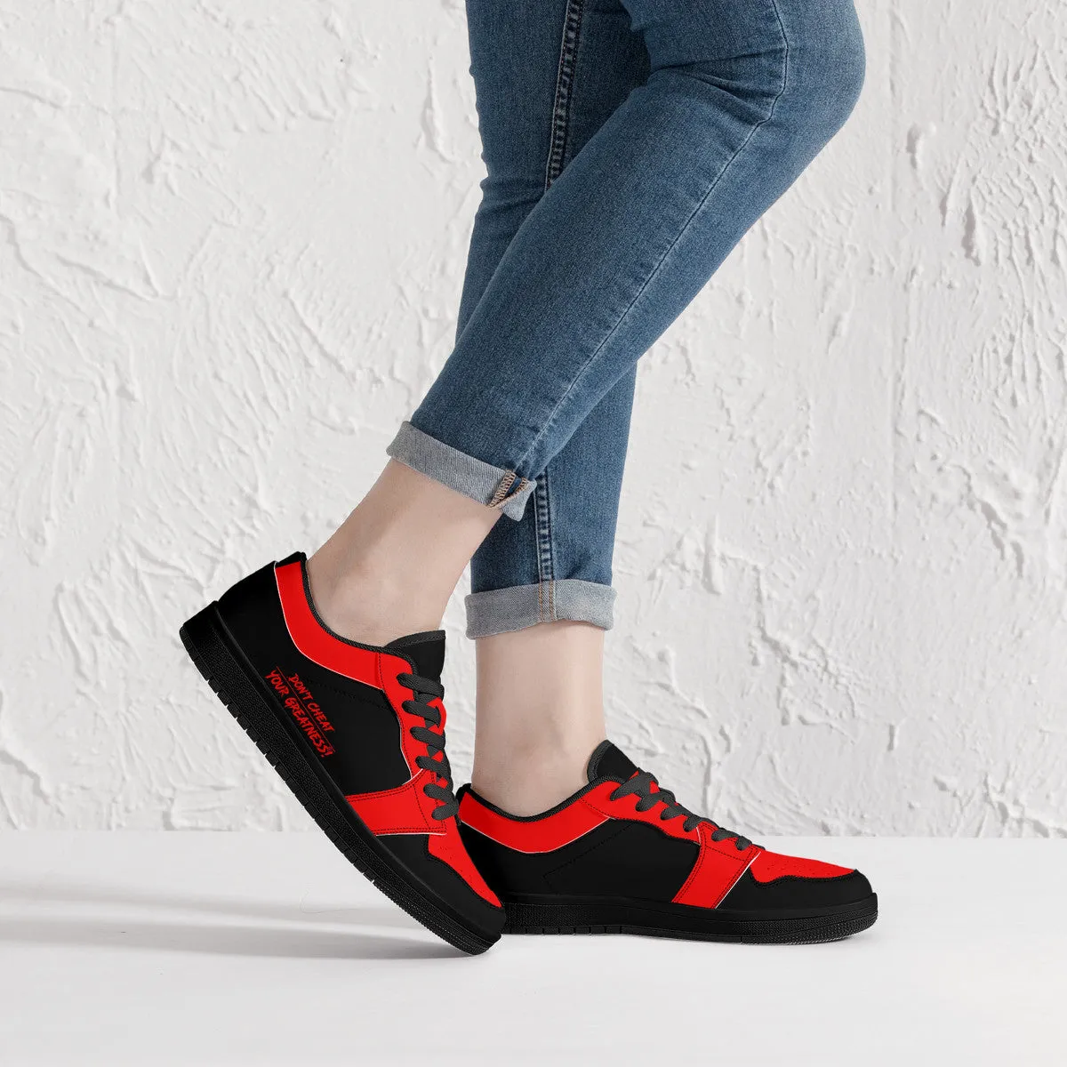 DCYG 4G's Black & Red, Black Sole Low-Top Leather Sneakers