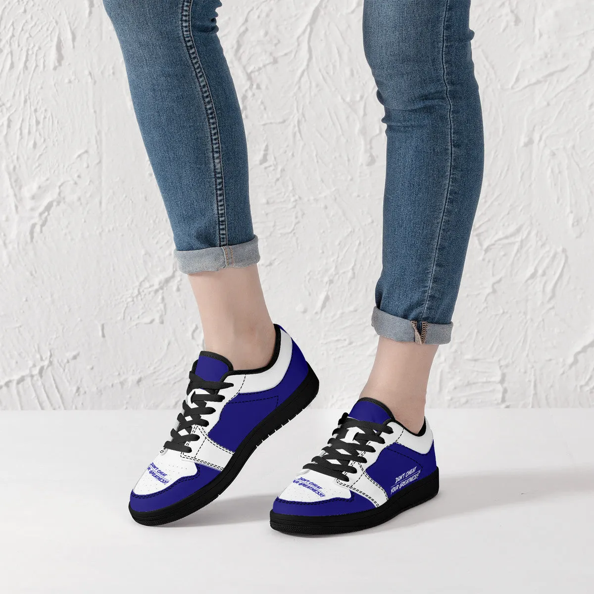 DCYG Blue & White, Black Sole Low-Top Leather Sneakers