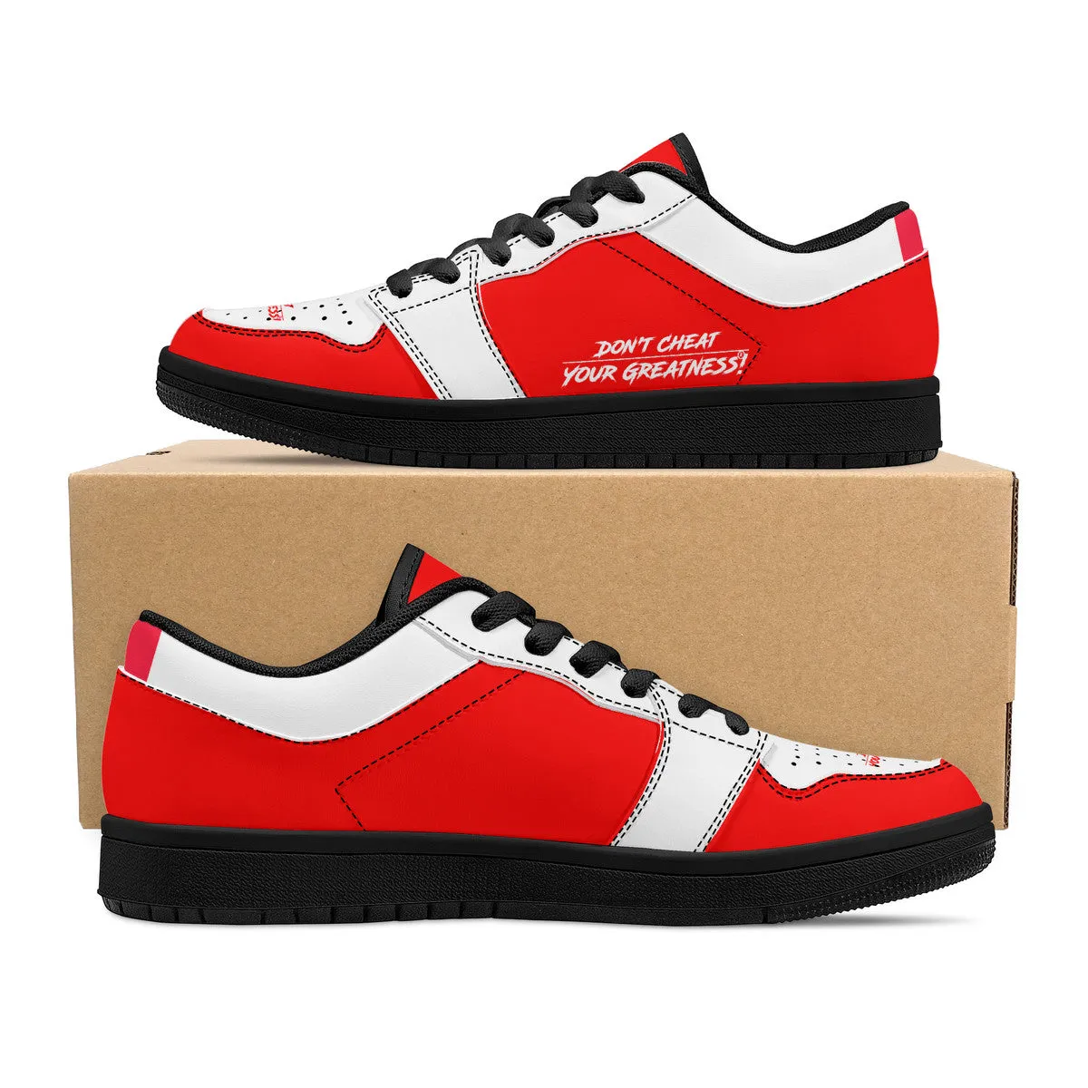 DCYG G4's Red & White, Black Sole Low-Top Leather Sneakers