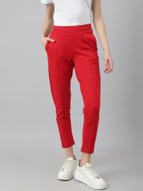 Fitkin Women Red Straight Fit Fleece Pants