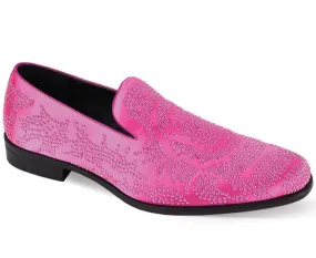 Fuchsia Sequin Stone Men's Loafers Luxury Design Slip-on Dress Shoes