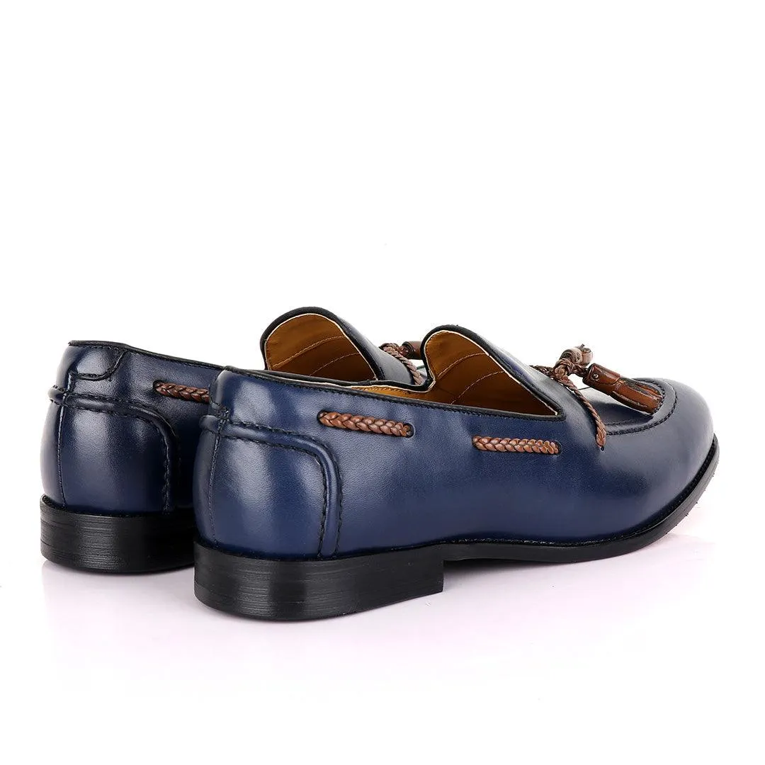 John Mendson Blue with  Brown Tassel Loafers