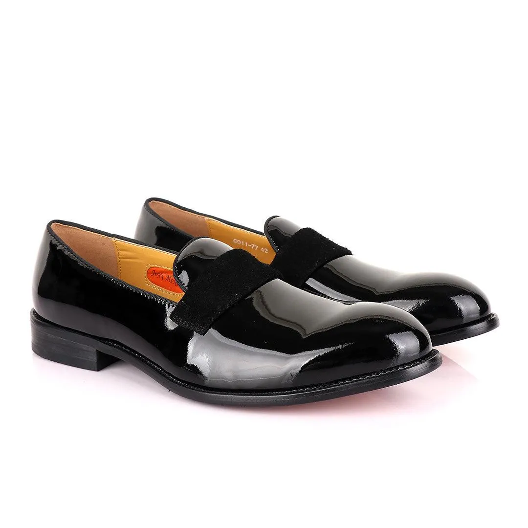 John Mendson Patent Wetlips Black Tape Loafers Shoe