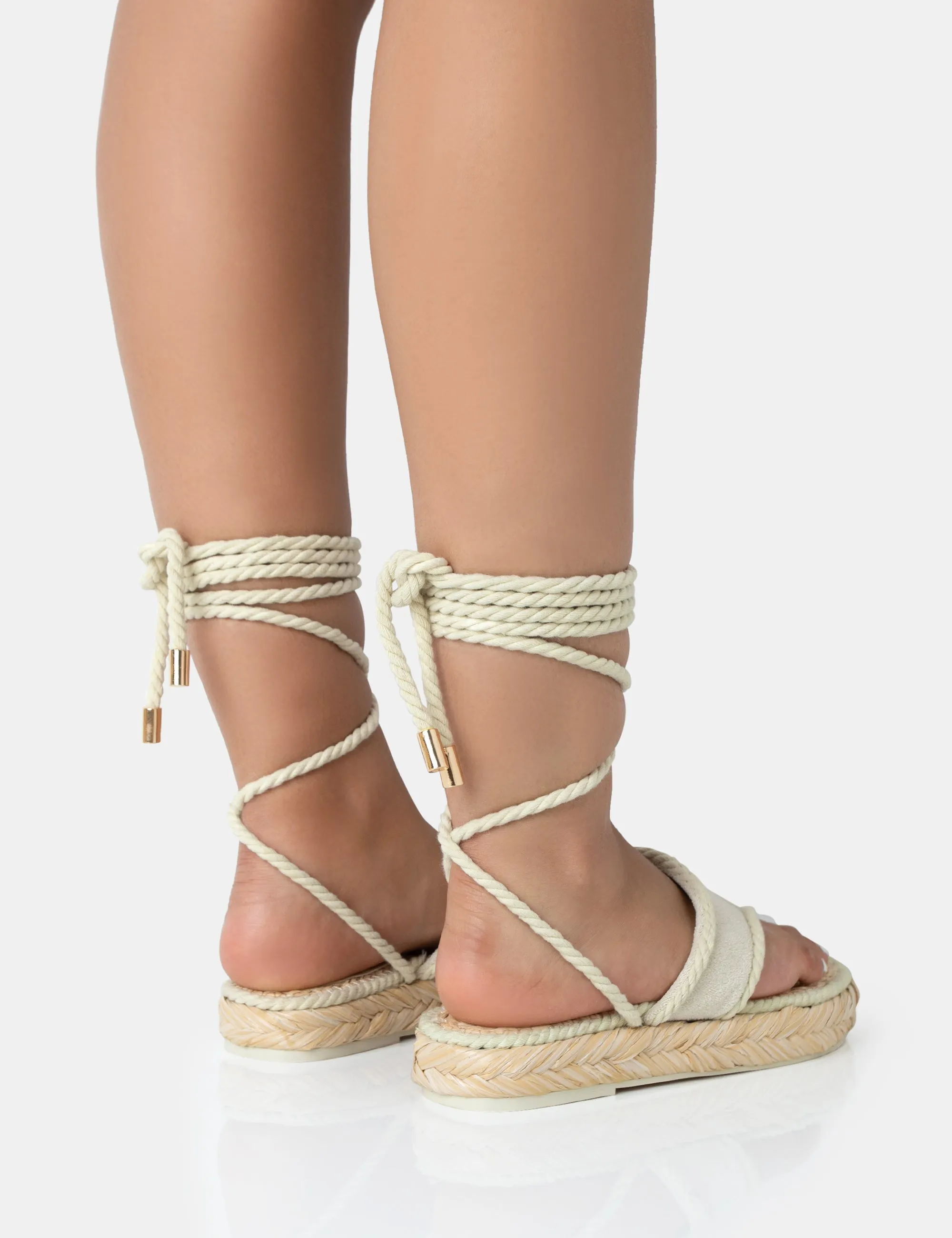 Laguna Beach Cream Towelling Flip Flop Raffia Sandals