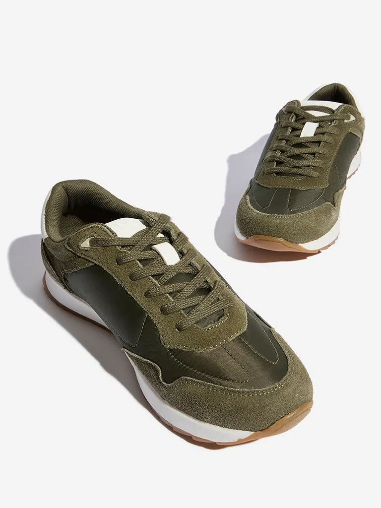 LUNA BLU Olive Suede Lace-Up Sneakers