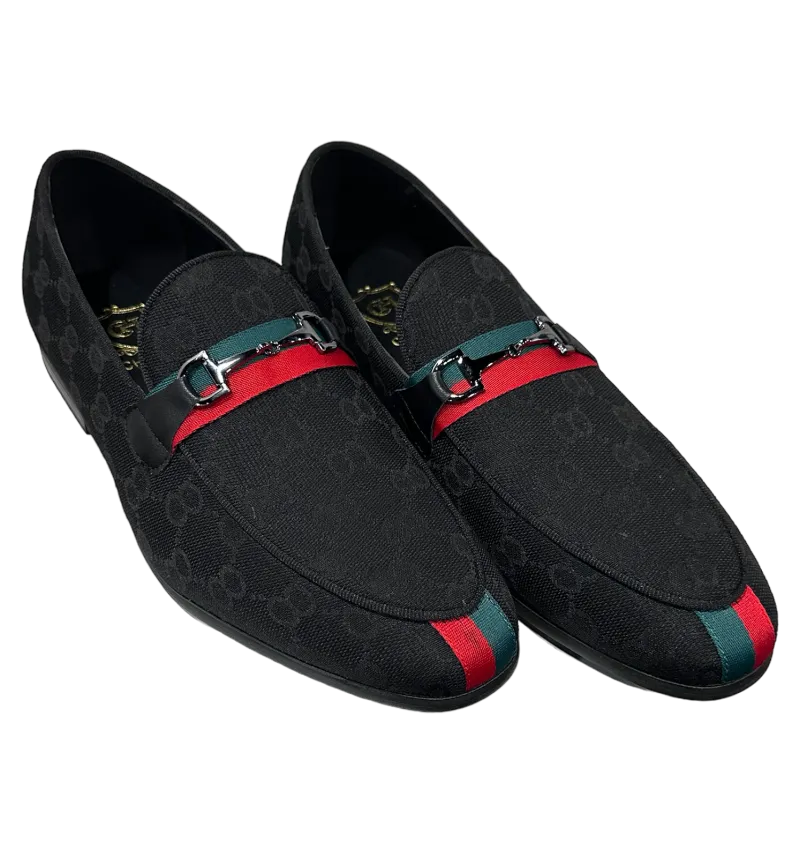 Men's Black Loafers Slip-on Dress Shoes Fashion Design Style with Buckle