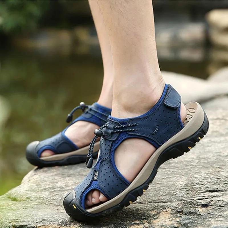 Men's Summer Genuine Leather Flat Sandals