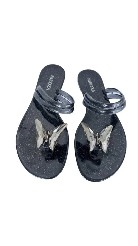 Nina Black Gel Beach Sandal Flip Flop By Nikoza Collection