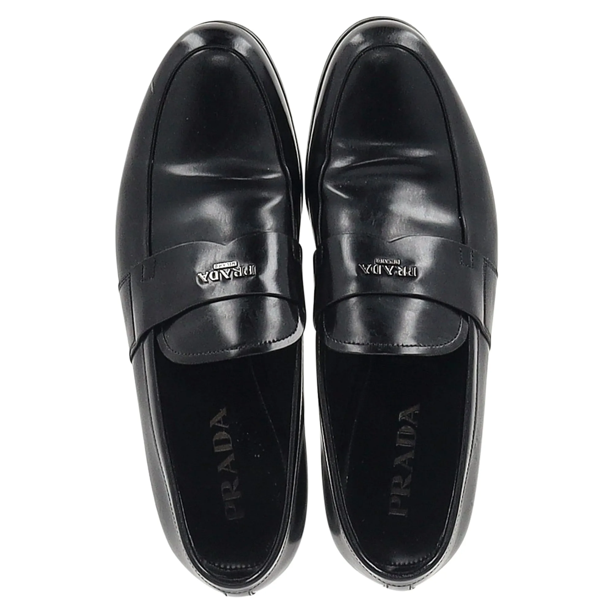 Prada Logo Slip-On Loafers in Black Leather