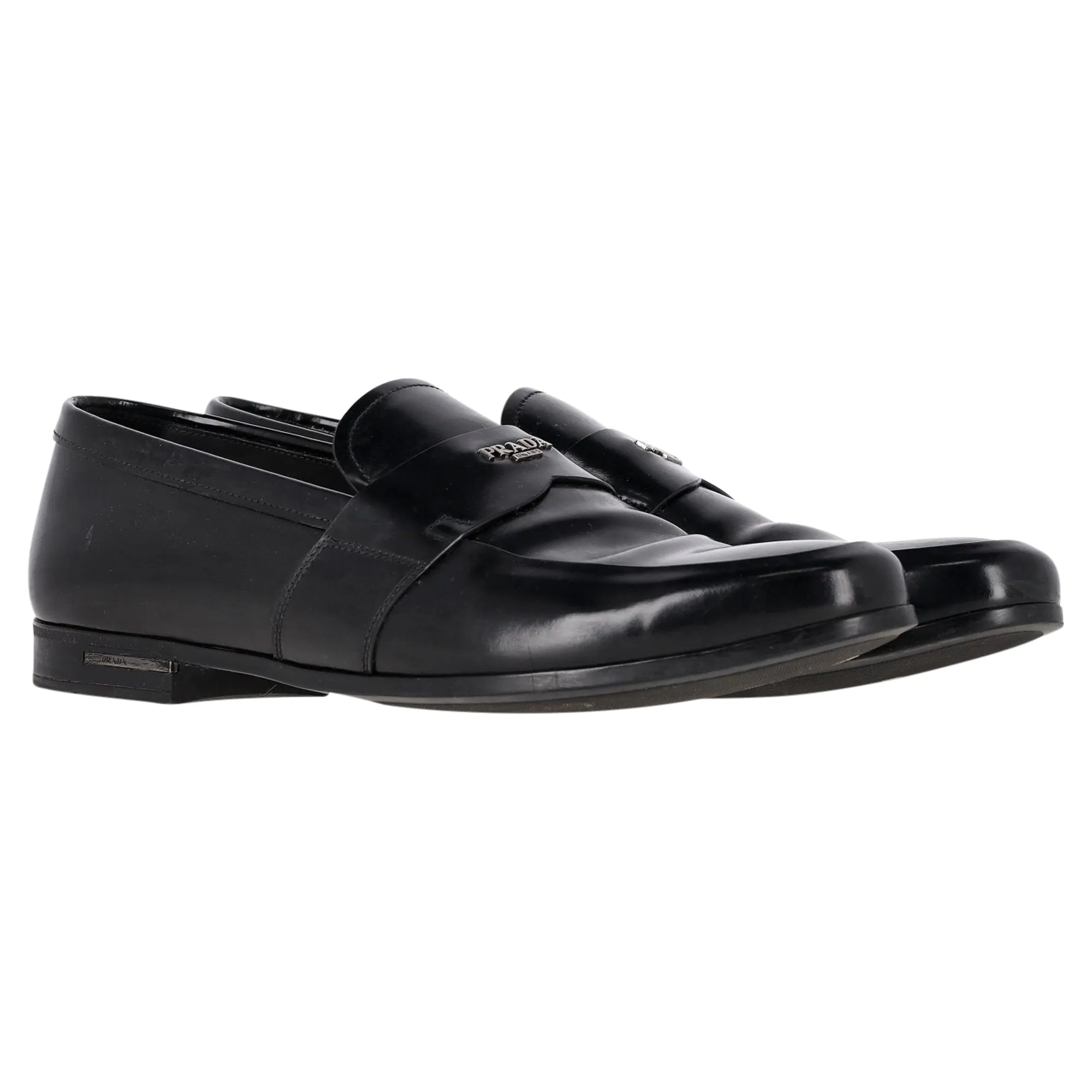 Prada Logo Slip-On Loafers in Black Leather