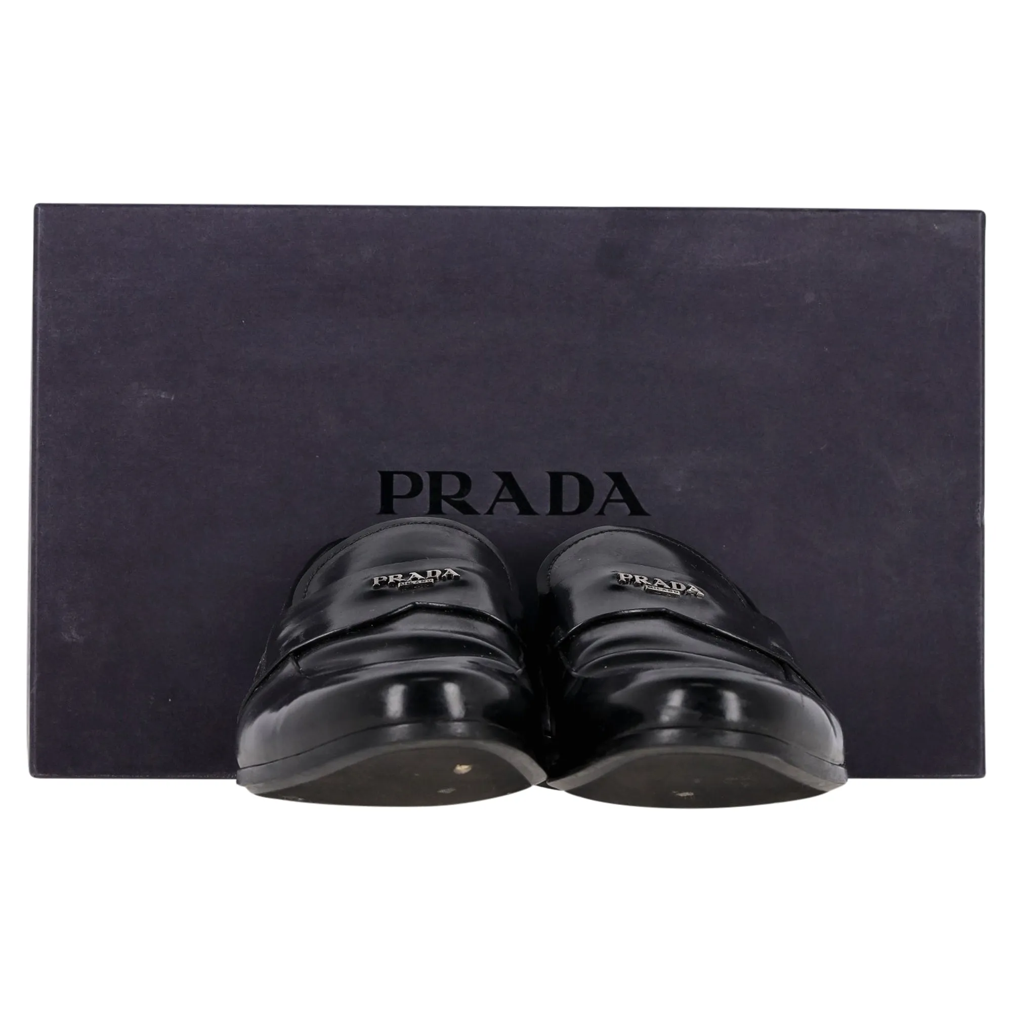 Prada Logo Slip-On Loafers in Black Leather