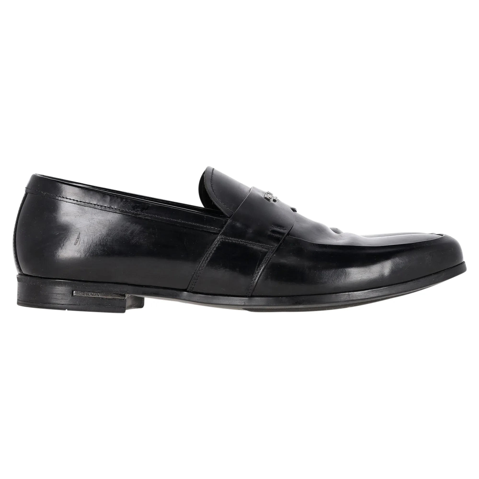 Prada Logo Slip-On Loafers in Black Leather