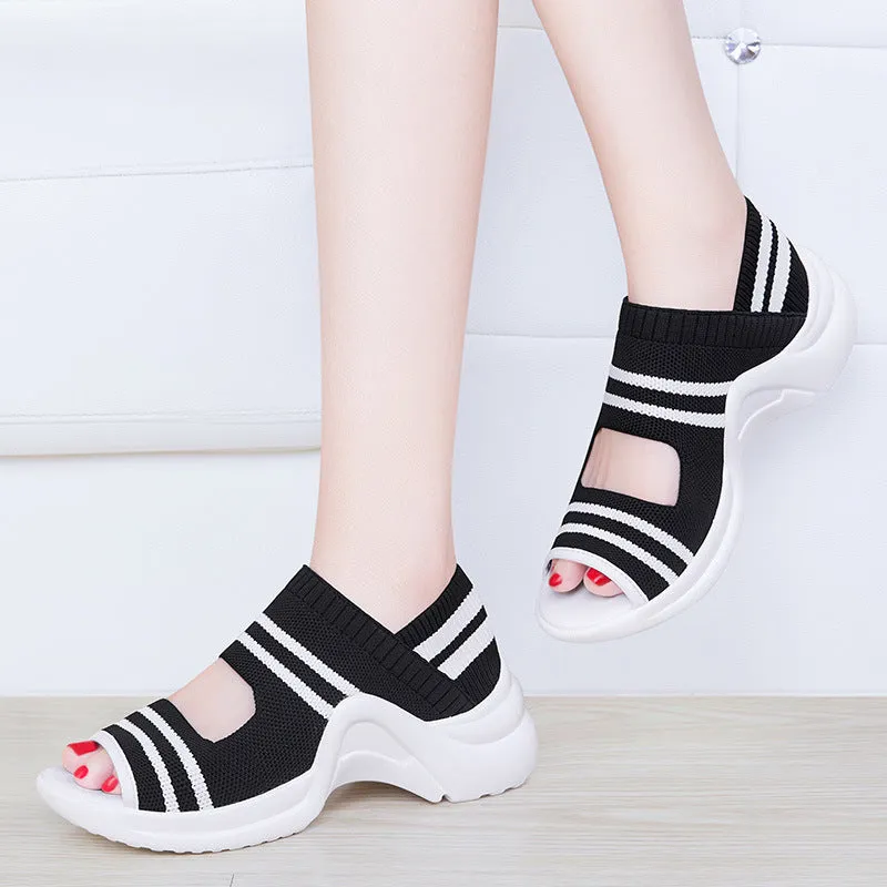 Summer Breathable Mesh Sport Platform Sandals