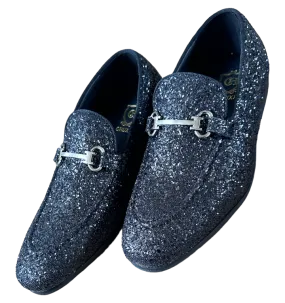 Trendy Glitter Men's Fashion Design Black Shoes Slip-On Sliver Buckle