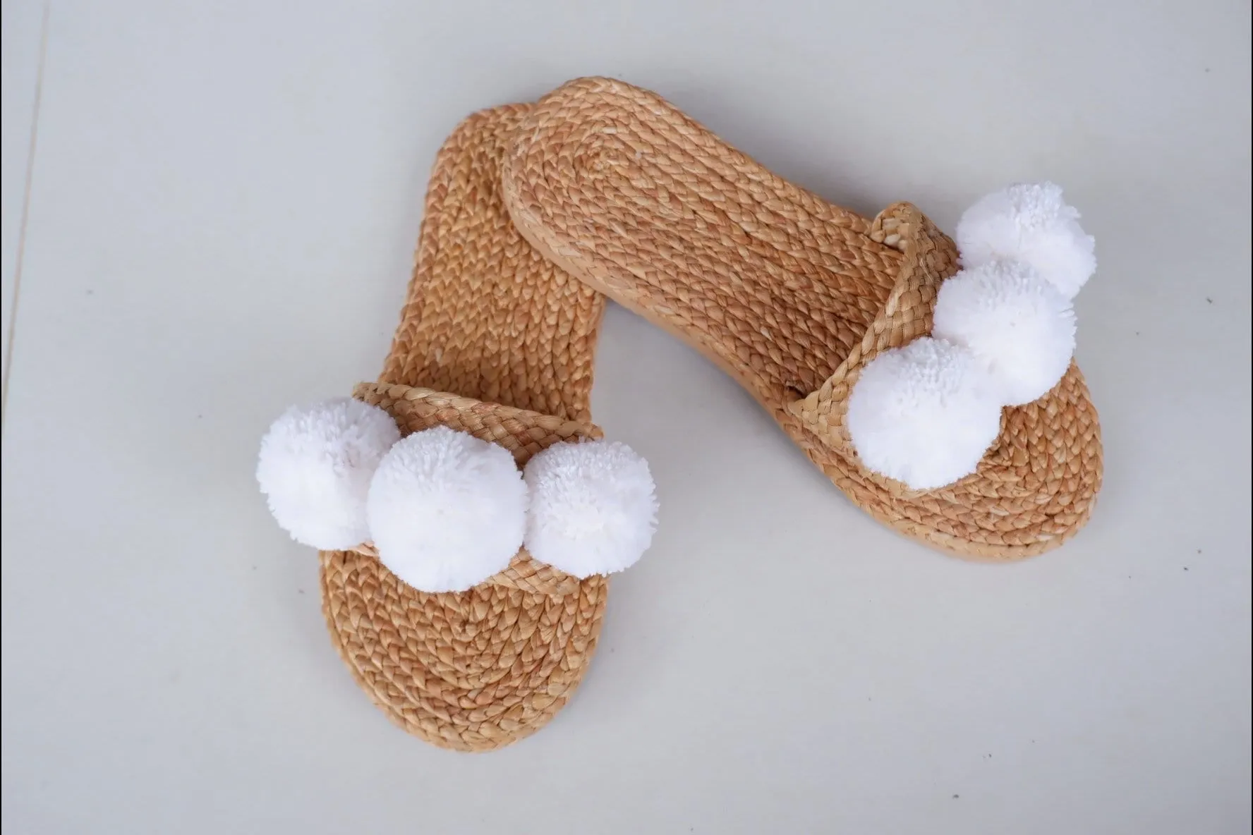 Wedding Shoes beach sandal straw sandals pompom bride slipper