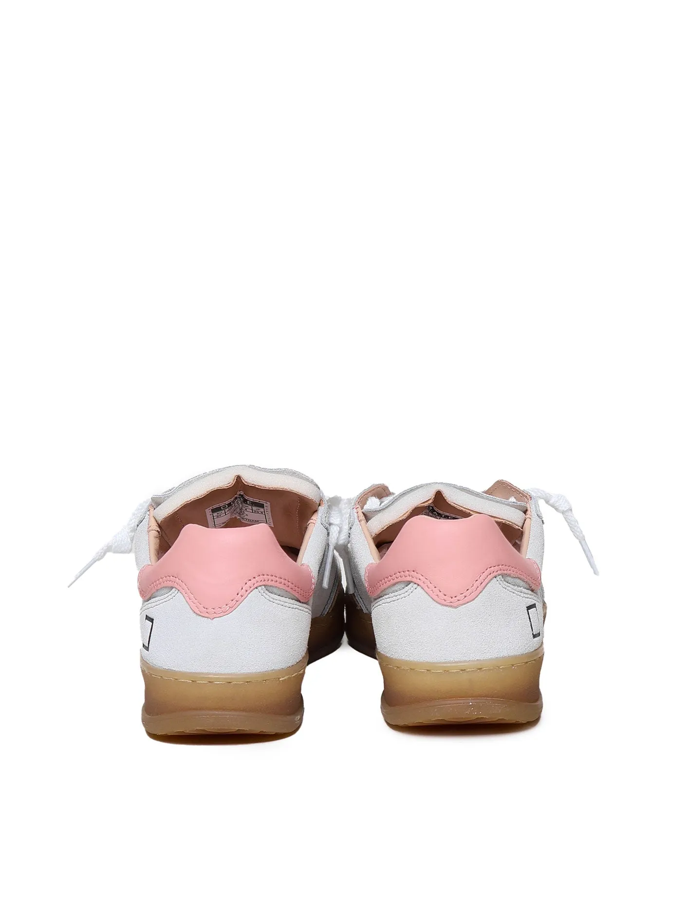 White and Pink Leather Lace-Up Sneakers