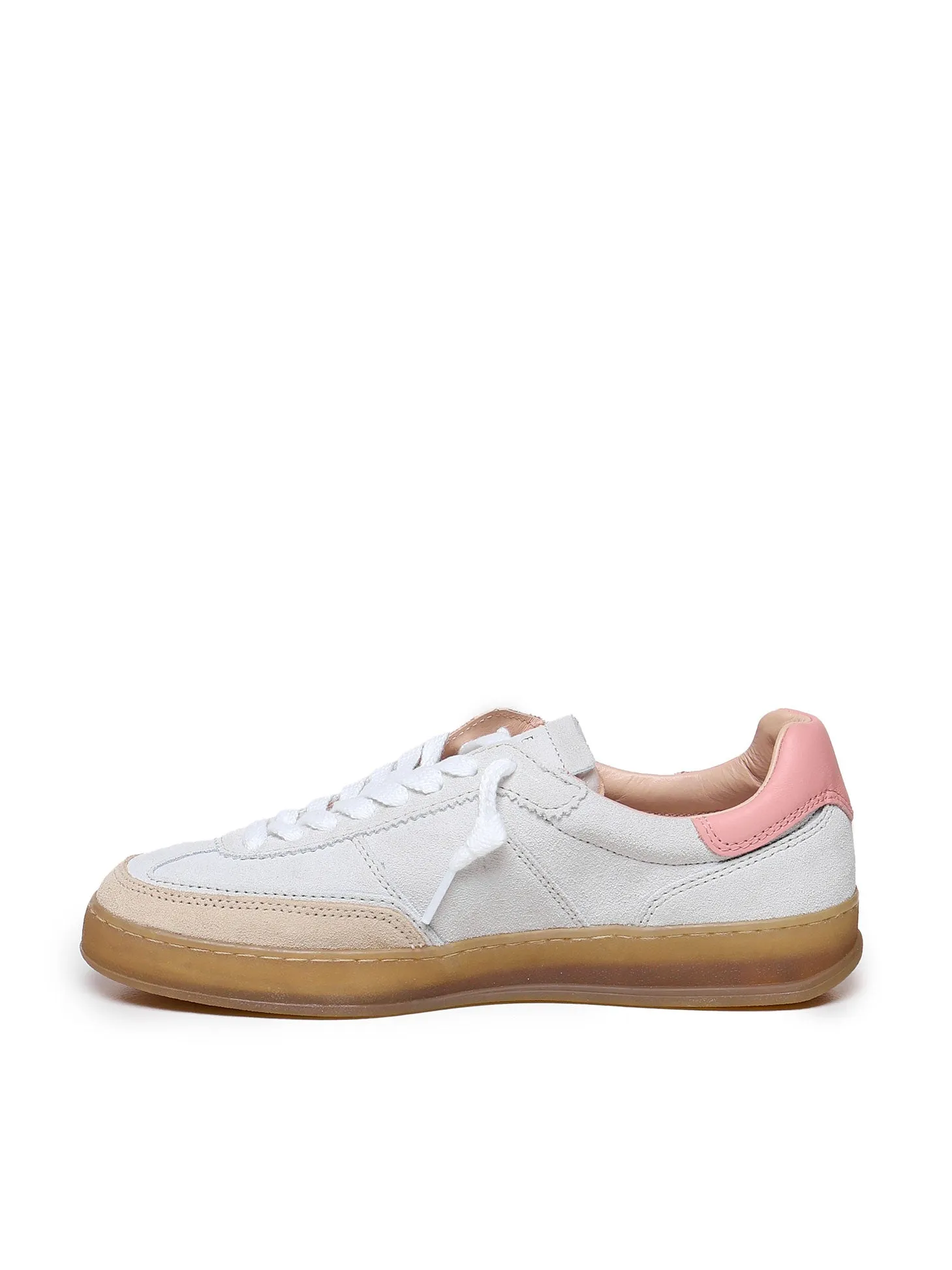 White and Pink Leather Lace-Up Sneakers