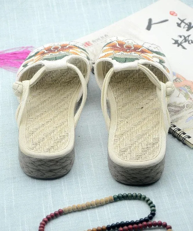 White Embroideried Cotton Flip Flops