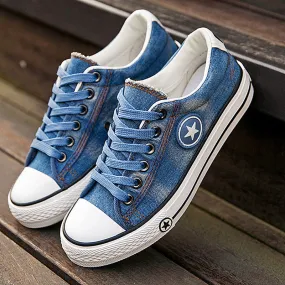 Women Denim Casual Lace Up Canvas Shoes